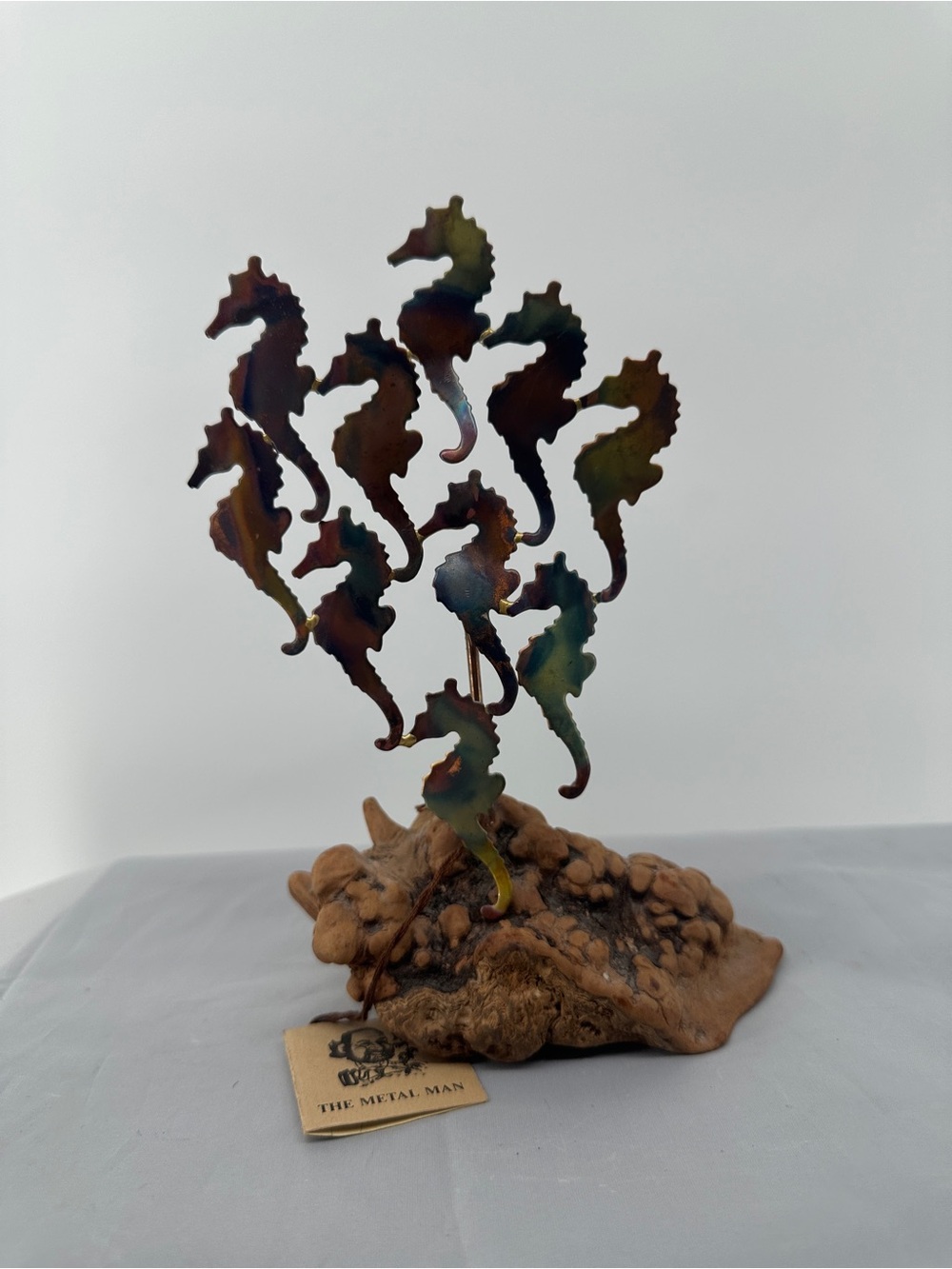 Vintage Metal seahorse Sculpture on Driftwood Al Speert The Metal Man